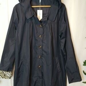 Meaneor Windbreaker Spring‎ Hooded Waterproof Raincoat Jacket Mid Length Navy